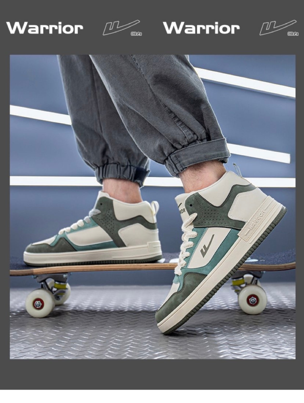 Warrior Retro Fashion High Skateboard Shoes - Beige Green
