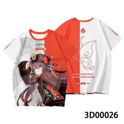Genshin Impact 3D Print Anime T‑Shirt Nahida Zhongli Hu Tao Klee Raiden Shogun Ayaka