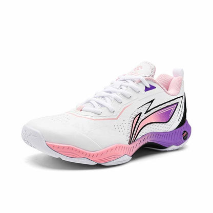 Li-Ning Pu Non-Slip Breathable Low-Top Badminton Shoes - White/Pink/Purple