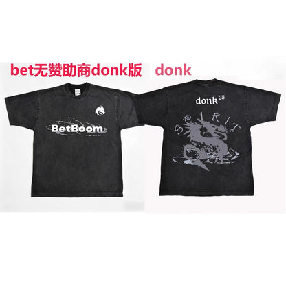 Team Spirit American Distressed T-Shirt / Green Dragon Team CSGO Donk Washed 2026 Team Uniform