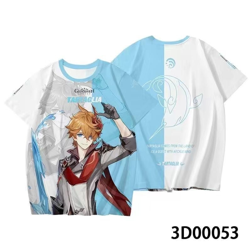 Genshin Impact 3D Print Anime T‑Shirt Nahida Zhongli Hu Tao Klee Raiden Shogun Ayaka