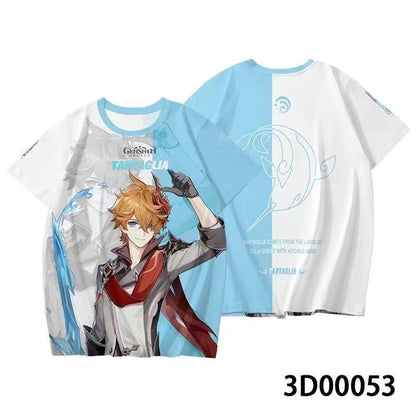Genshin Impact 3D Print Anime T‑Shirt Nahida Zhongli Hu Tao Klee Raiden Shogun Ayaka