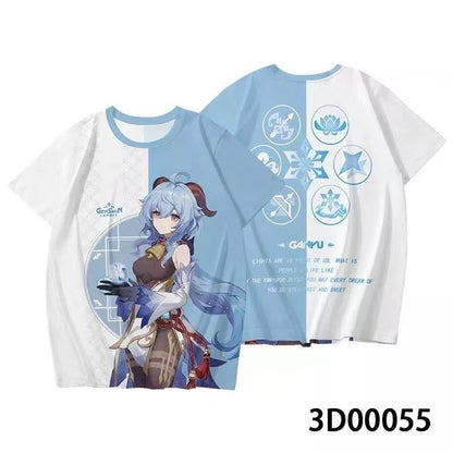 Genshin Impact 3D Print Anime T‑Shirt Nahida Zhongli Hu Tao Klee Raiden Shogun Ayaka