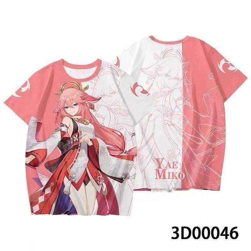 Genshin Impact 3D Print Anime T‑Shirt Nahida Zhongli Hu Tao Klee Raiden Shogun Ayaka