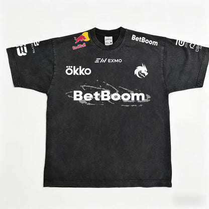 Team Spirit American Distressed T-Shirt / Green Dragon Team CSGO Donk Washed 2026 Team Uniform