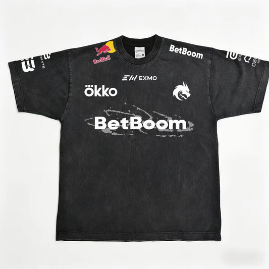 Team Spirit American Distressed T-Shirt / Green Dragon Team CSGO Donk Washed 2026 Team Uniform