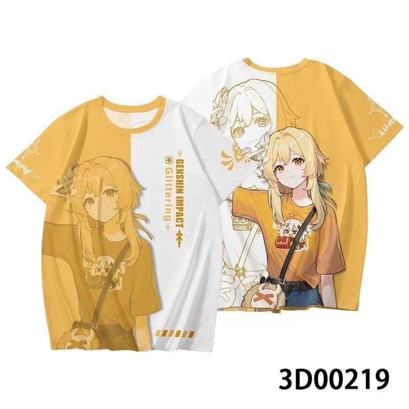 Genshin Impact 3D Print Anime T‑Shirt Nahida Zhongli Hu Tao Klee Raiden Shogun Ayaka