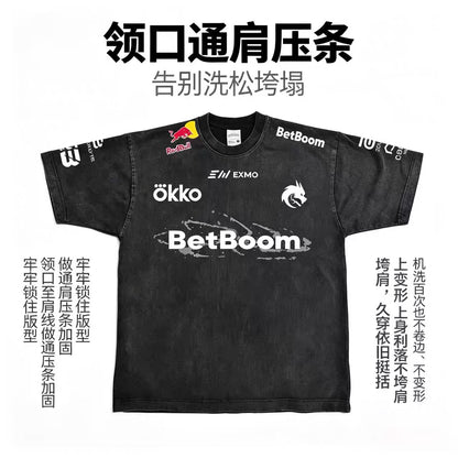 Team Spirit American Distressed T-Shirt / Green Dragon Team CSGO Donk Washed 2026 Team Uniform