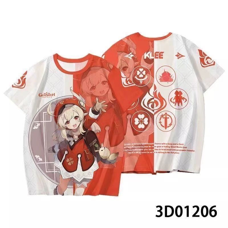 Genshin Impact 3D Print Anime T‑Shirt Nahida Zhongli Hu Tao Klee Raiden Shogun Ayaka