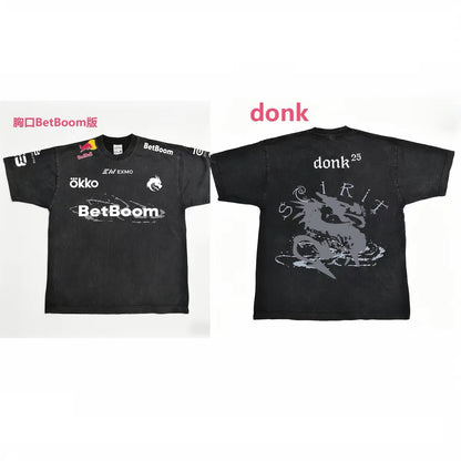 Team Spirit American Distressed T-Shirt / Green Dragon Team CSGO Donk Washed 2026 Team Uniform