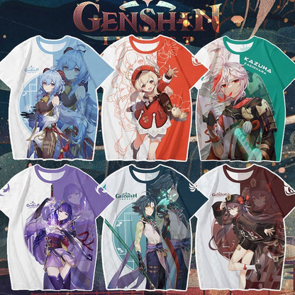 Genshin Impact 3D Print Anime T‑Shirt Nahida Zhongli Hu Tao Klee Raiden Shogun Ayaka