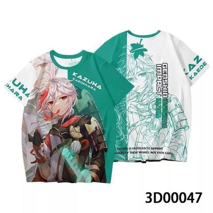 Genshin Impact 3D Print Anime T‑Shirt Nahida Zhongli Hu Tao Klee Raiden Shogun Ayaka