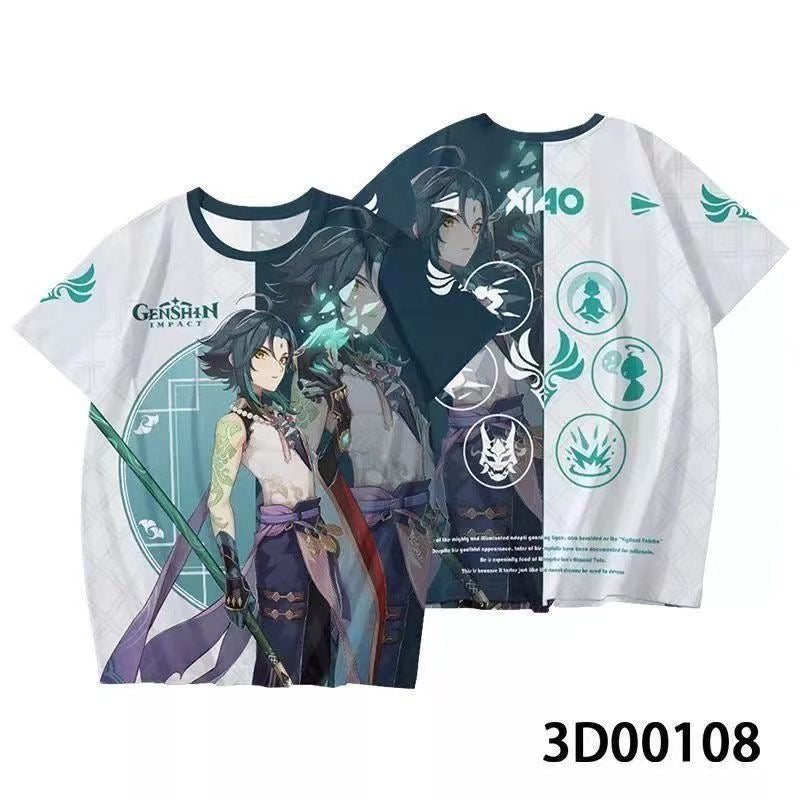 Genshin Impact 3D Print Anime T‑Shirt Nahida Zhongli Hu Tao Klee Raiden Shogun Ayaka