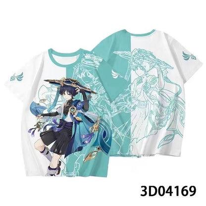 Genshin Impact 3D Print Anime T‑Shirt Nahida Zhongli Hu Tao Klee Raiden Shogun Ayaka