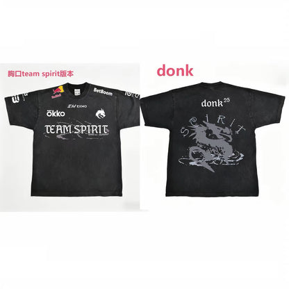 Team Spirit American Distressed T-Shirt / Green Dragon Team CSGO Donk Washed 2026 Team Uniform