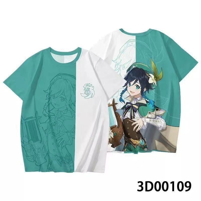 Genshin Impact 3D Print Anime T‑Shirt Nahida Zhongli Hu Tao Klee Raiden Shogun Ayaka