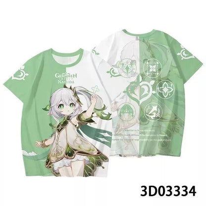 Genshin Impact 3D Print Anime T‑Shirt Nahida Zhongli Hu Tao Klee Raiden Shogun Ayaka