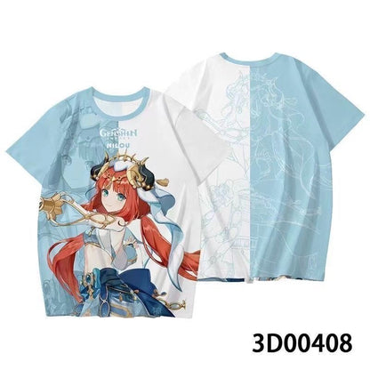 Genshin Impact 3D Print Anime T‑Shirt Nahida Zhongli Hu Tao Klee Raiden Shogun Ayaka