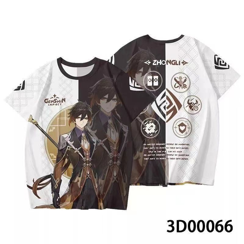 Genshin Impact 3D Print Anime T‑Shirt Nahida Zhongli Hu Tao Klee Raiden Shogun Ayaka