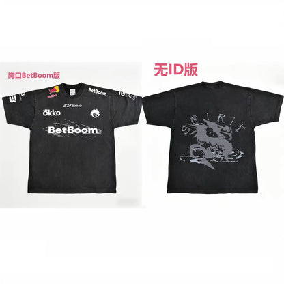 Team Spirit American Distressed T-Shirt / Green Dragon Team CSGO Donk Washed 2026 Team Uniform