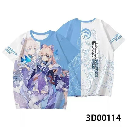 Genshin Impact 3D Print Anime T‑Shirt Nahida Zhongli Hu Tao Klee Raiden Shogun Ayaka