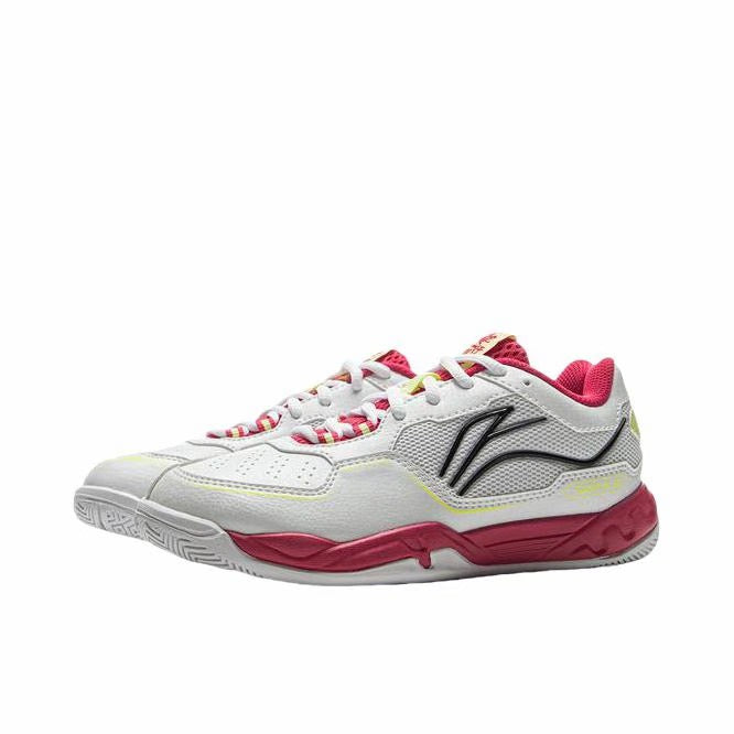 Kids Li-Ning Saga 3 Badminton Shoes - White/Red