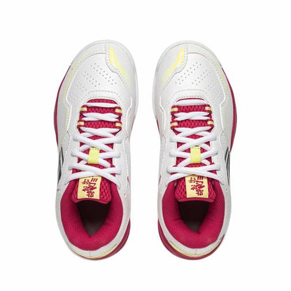 Kids Li-Ning Saga 3 Badminton Shoes - White/Red